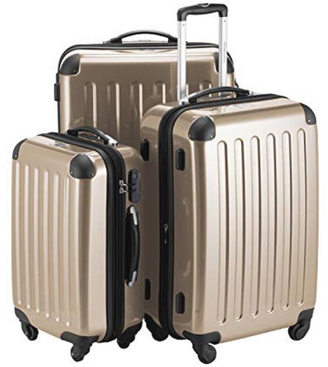 3-delige Hartschalen Kofferset in Champagnekleur - Handbagage & Ruime Koffers