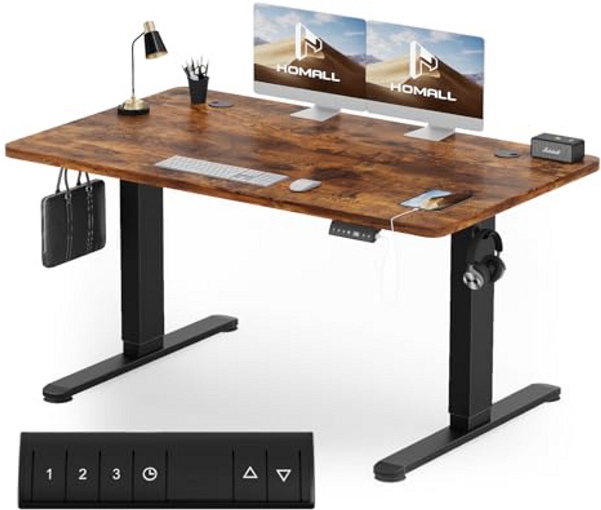 In Hoogte Verstelbaar Elektrisch Bureau met Geheugenfunctie - 120x60 cm Staand Bureau Bruin