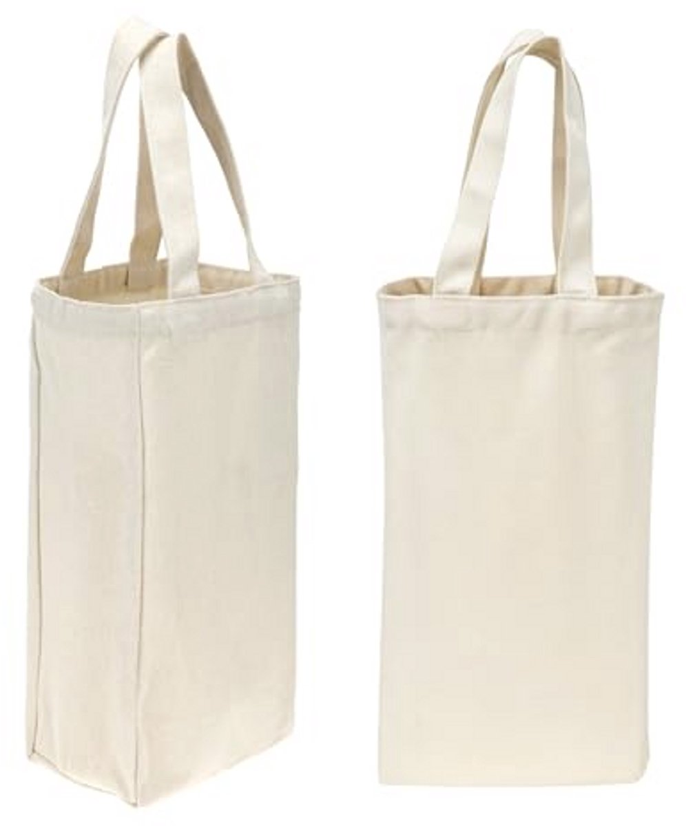 Herbruikbare Katoenen Canvas Draagtassen 25 x 18 x 5 cm - Wit - 4 Stuks