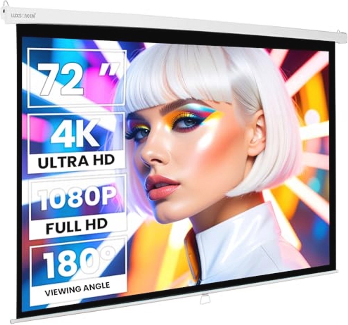 Projectiescherm handmatig voor projector - wit mat oppervlak, hoge helderheid, 4K en 1080p geschikt, 4:3 en 16:9