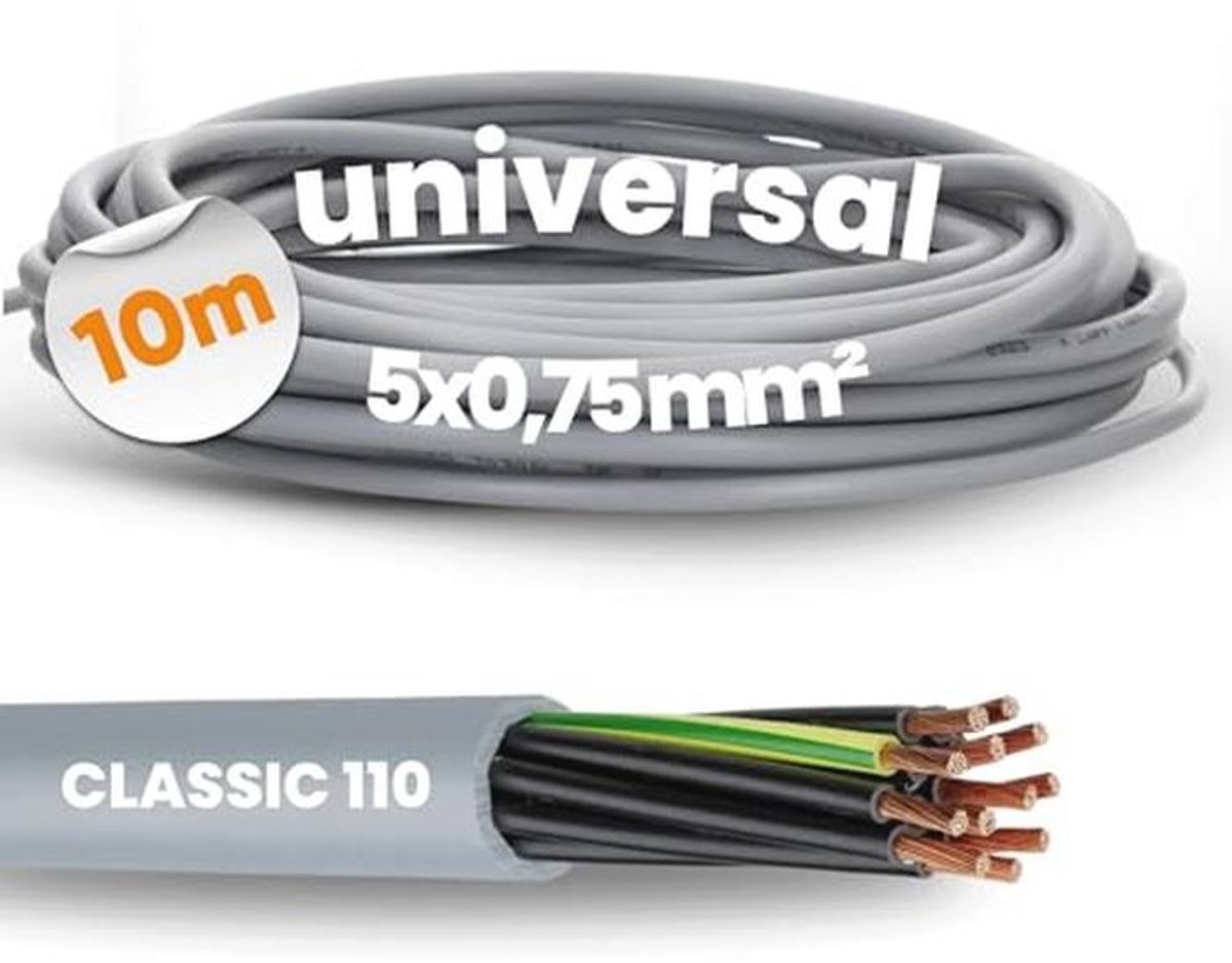 10 meter PVC-stuurleiding 5-aderig met beschermingsgeleider - 5G0,75 mm²