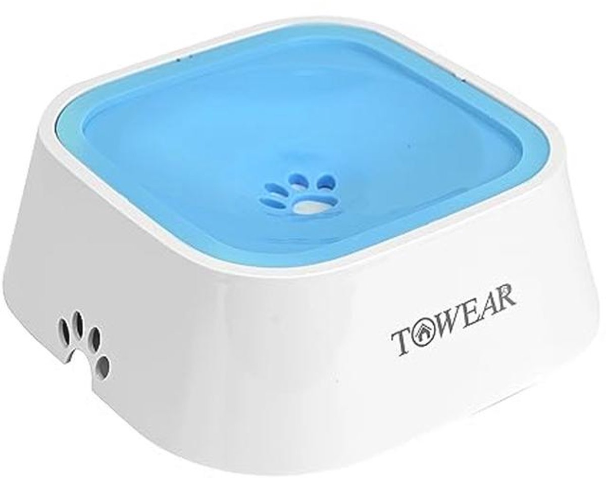 Waterbak voor honden zonder spatten met drijvende schijf, 1,5 l langzaam drinkbak, anti-overloop, anti-verstikking, geen morsen huisdierwaterbak voor hond, kat, puppy kitten (hemelsblauw)