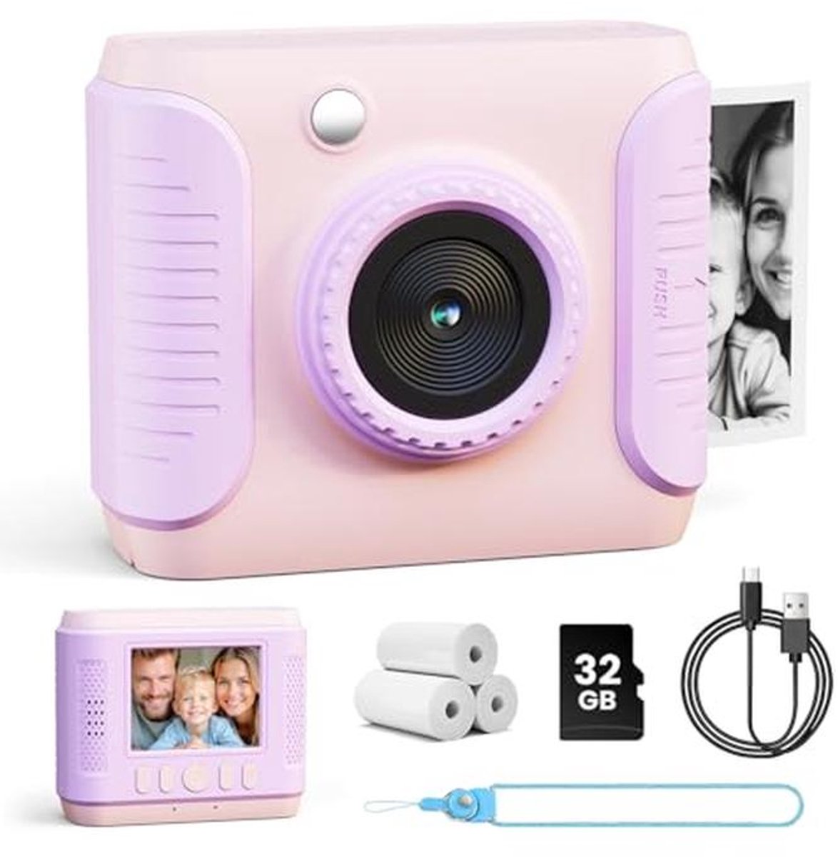 Kids Camera Instant Print – 1080P HD Camera voor Kinderen met 32 GB Kaart en Fotopapier, Voor Jongens en Meisjes van 3 tot 12 Jaar