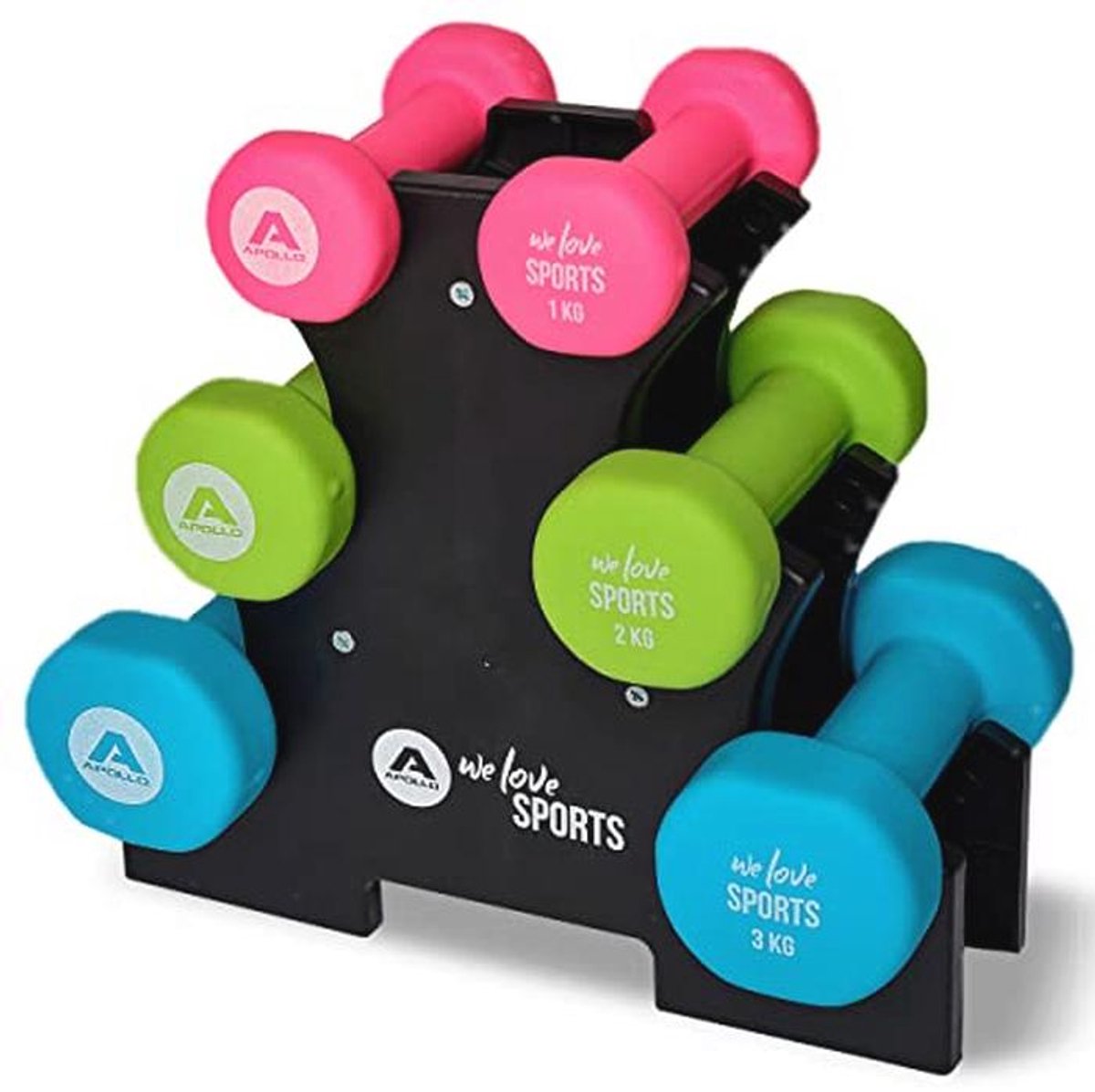 Dumbbell Set 1kg, 2kg, 3kg met Rek - Fitness Gewichten voor Thuis