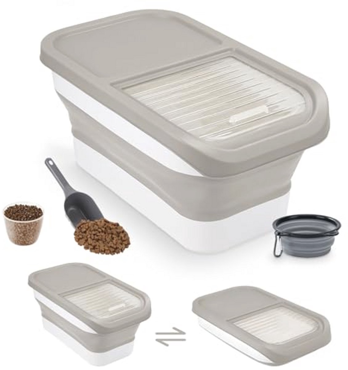 Opvouwbare droogvoerbak voor honden en katten - luchtdichte 5 kg opbergdoos met lepel en maatbeker