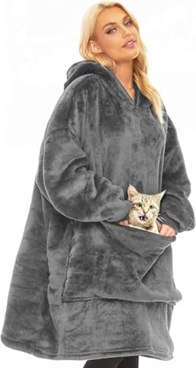 Wearable Blanket Hoodie for Adults,Sherpa Fleece Hooded Blanket Warm and Cozy Blanket Sweatshirt with Giant Pet Pocket