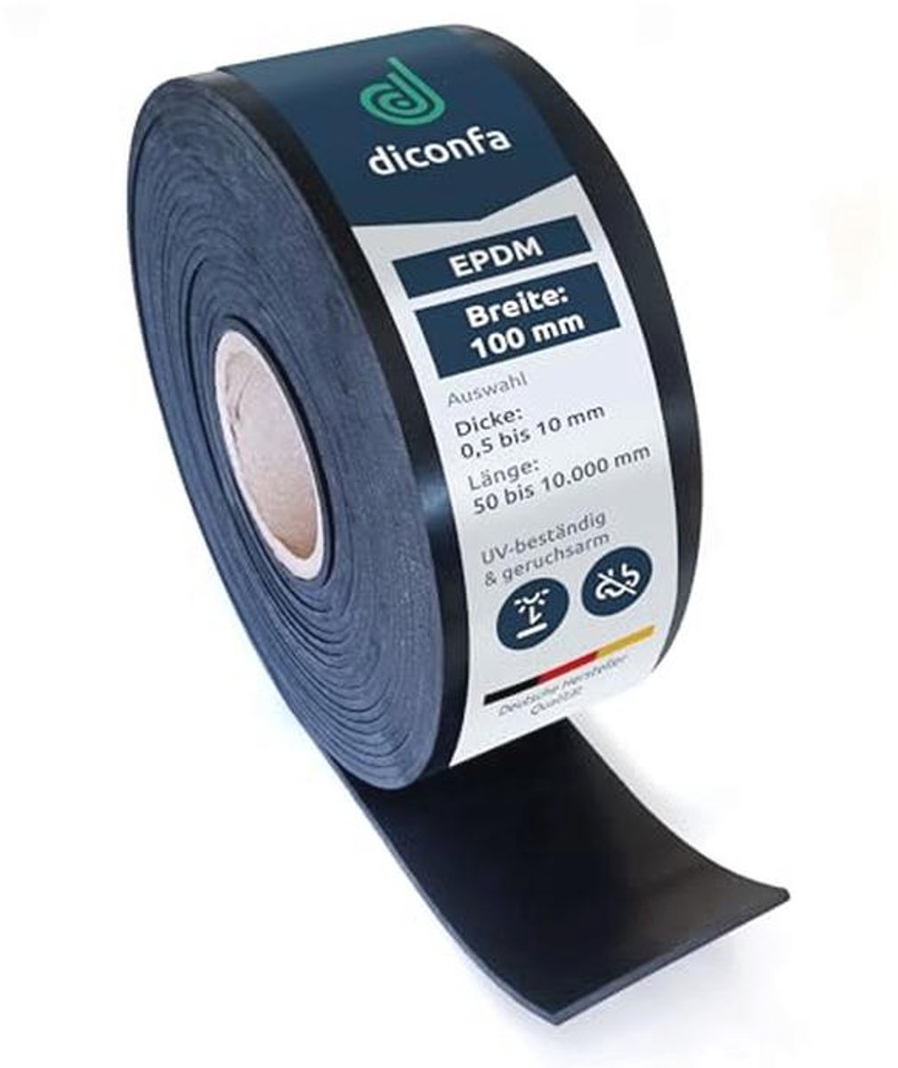Rubberen strips EPDM 100 mm breed, dikte 1 mm tot 20 mm, lengte 0,05 m tot 10 m