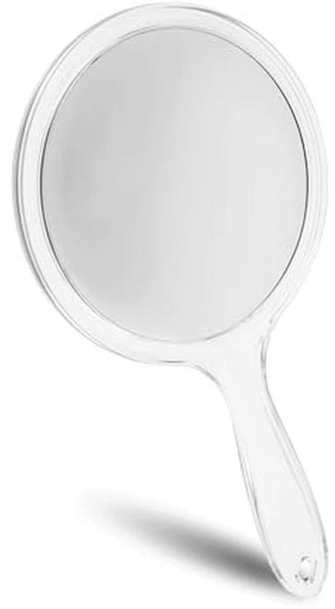 Dubbelenzijdige Handspiegel met Verlengde Handgreep - Normale en 5-voudige Vergroting, Ø 15 cm, Lengte: 27 cm