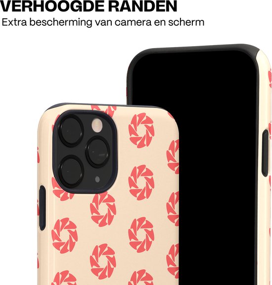 Casetastic Hoesje Geschikt voor Apple iPhone 11 Pro - Stijlvolle Beschermende Duo-layer Case - Peach Bloem Cirkels