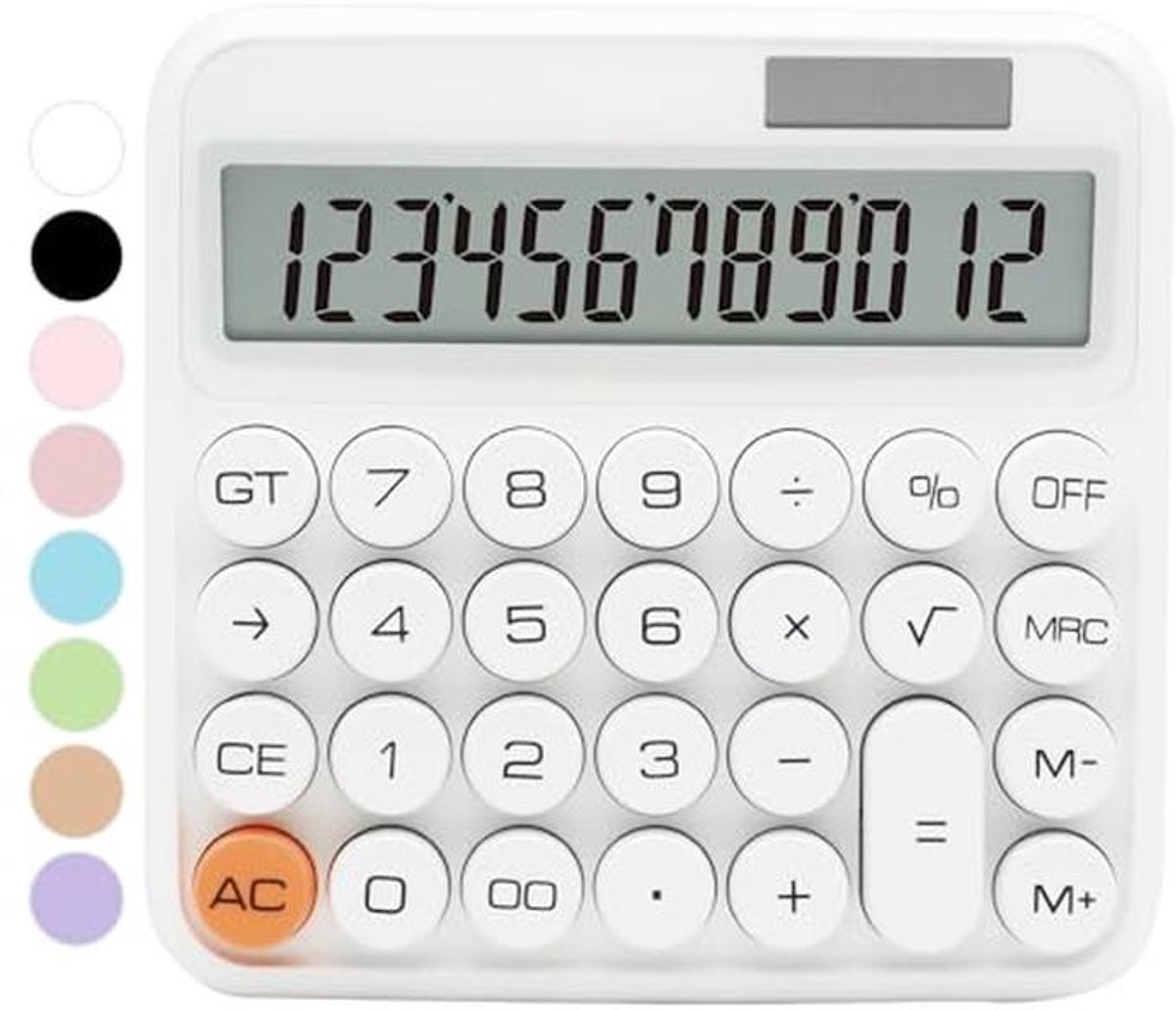 Standaard rekenmachine met groot LCD-scherm en grote knoppen, 12-cijferig, witte kantoorbenodigdheden
