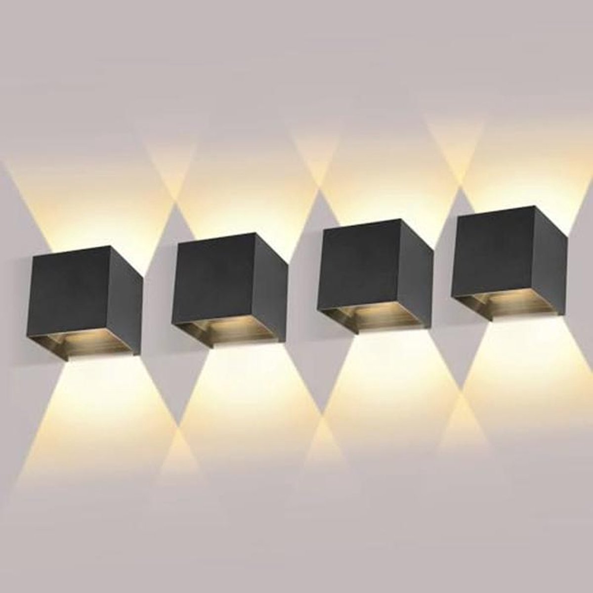 Set van 4 LED Wandlampen voor Binnen en Buiten, 12 W, Op- en Neer Stralend Licht, Warm Wit, IP65 Waterdichte Wandverlichting