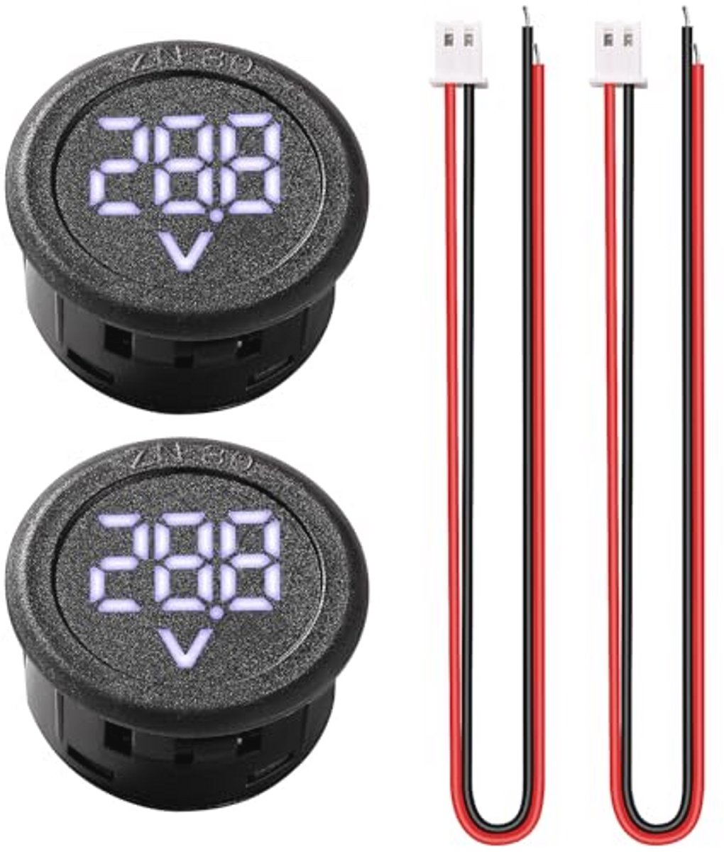 2Pcs DC LED Digitale Voltmeter 5V-100V – Ronde 2-draad Voltmonitort