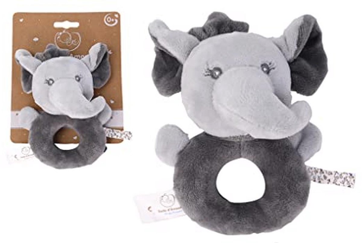 Knuffel Rammelaar Olifant - Zacht en Wasbaar - Baby Knuffeldier - 13 cm