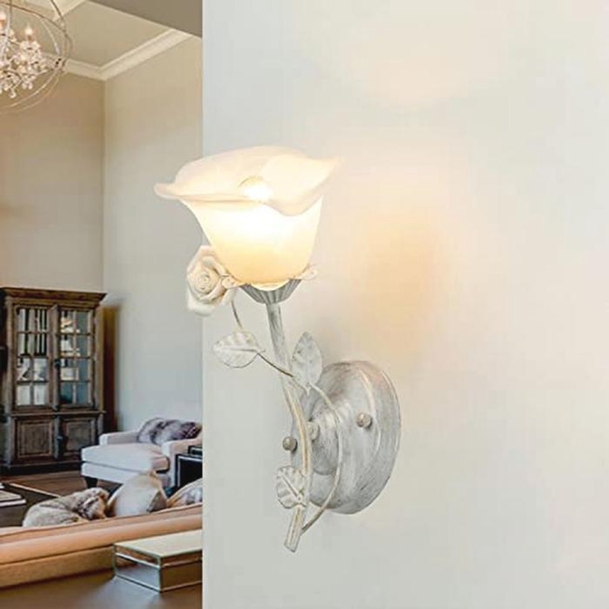 Romantische Wandlamp van Metaal en Glas met Bloemen voor Binnen - Slaapkamer en Woonkamer 