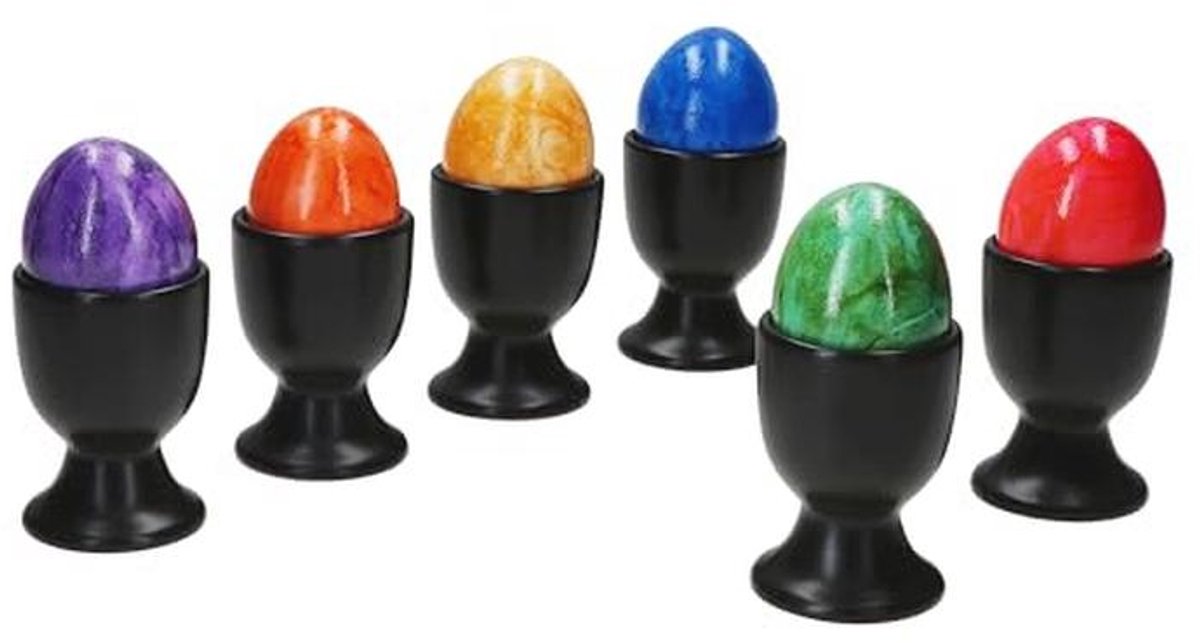 Set van 6 Zwarte Aardewerken Eierdopjes voor Ontbijt en Brunch