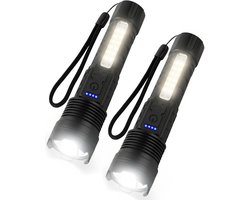 ODESSEY Tactische Zaklamp - 2-Pack - LED Oplaadbaar - COB-Verlichting - met Polsband - Militaire Zaklamp - Zaklampen - Kind - Zwart