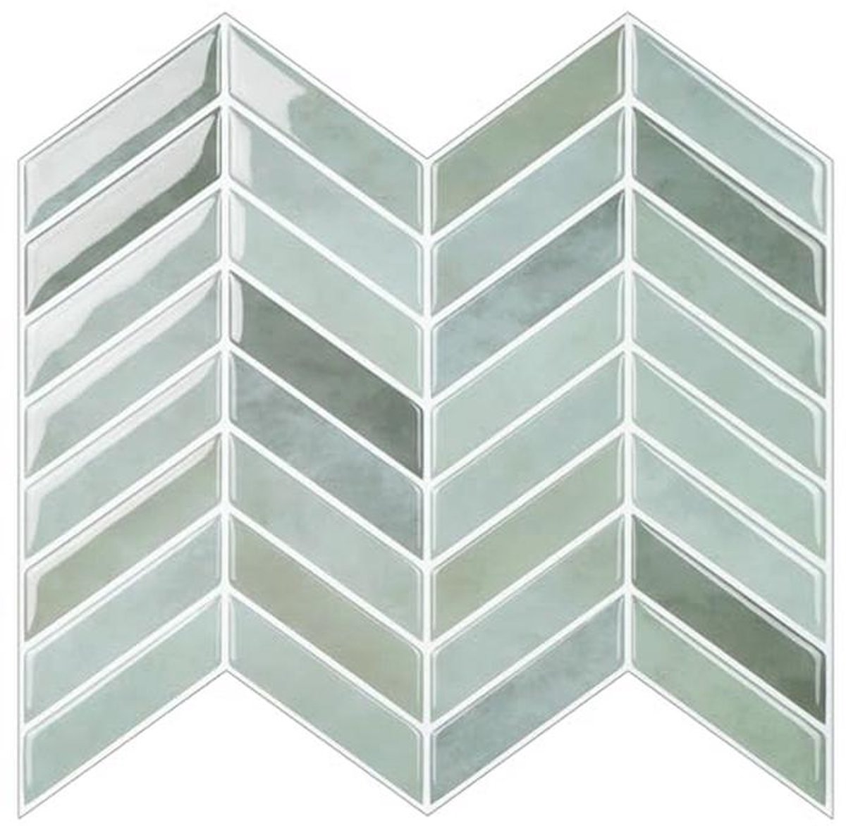 Saliegroen 3D visgraat vinyl wandtegelstickers voor keuken en badkamer - Zelfklevende en w