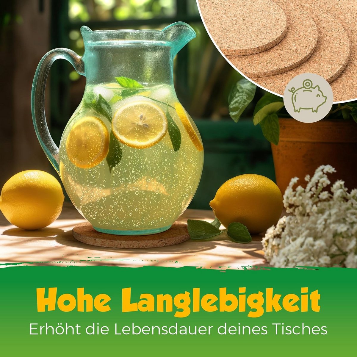Set van 4 Hittebestendige Kurken Onderzetters Diverse Maten (15-30 cm) - Tafelbescherming