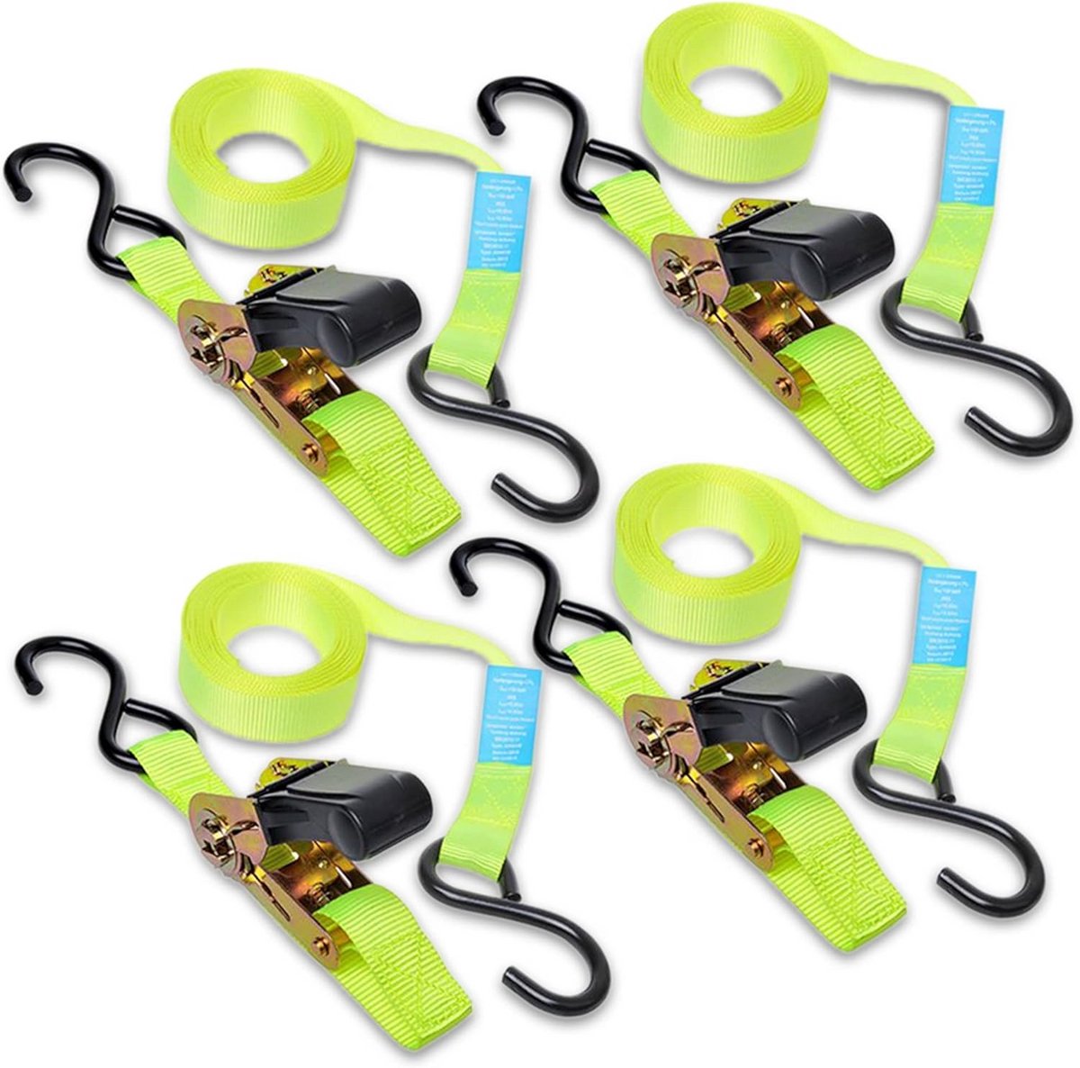 Spanbanden Set 4 Stuks met Ratel - 5 Meter Lengte - Veilige Bevestiging tot 500 kg