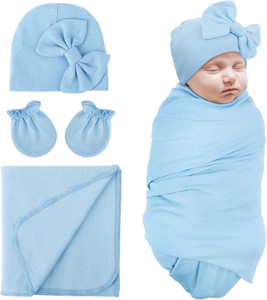 Zachte Katoenen Geboortedeken Swaddle Set met Muts en Sokjes voor Baby's