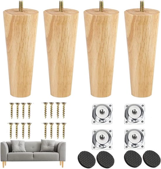 Set van 4 Houten Meubelpoten Conisch 12 cm met Schroefdraad en
