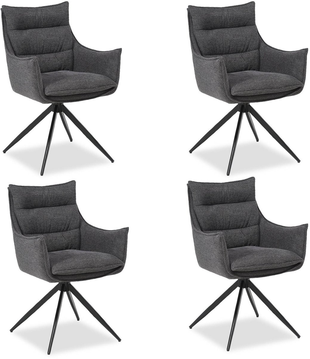 Homestyle4u Eetkamerstoel - 4 Stoelen - Draaibaar - Antraciet