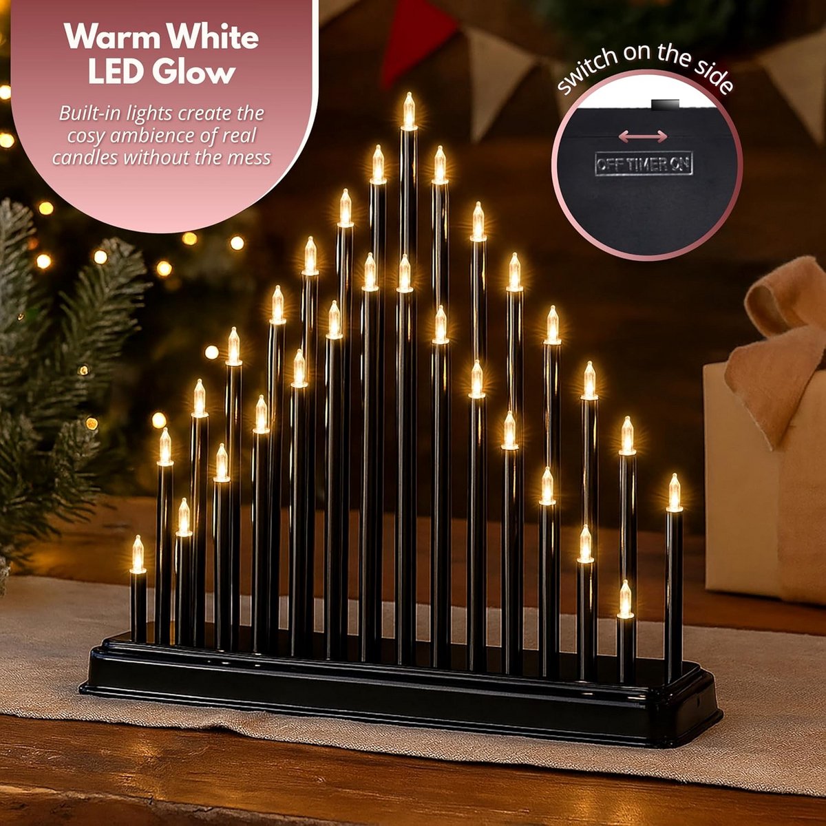 Kerstdecoratie Kaarsbrug met 33 Warm Witte LED Kaarsen voor Raam of Tafel – foto 4