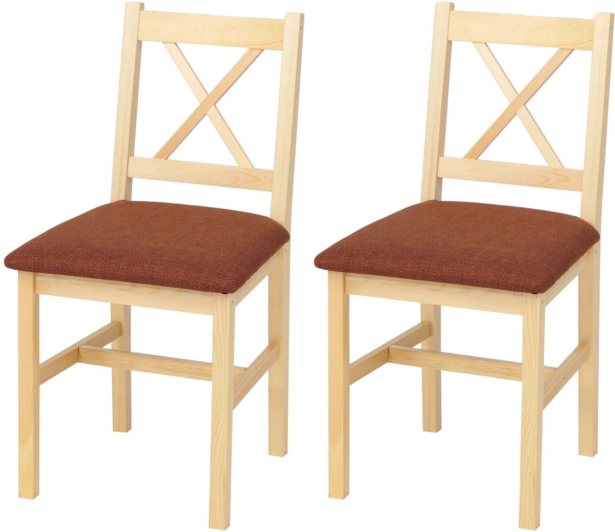 MCW Set van 2 eetkamerstoelen MCW-F77, leunstoel keukenstoel stoel, massief hout stof landhuis ~ naturel bekleding terracotta