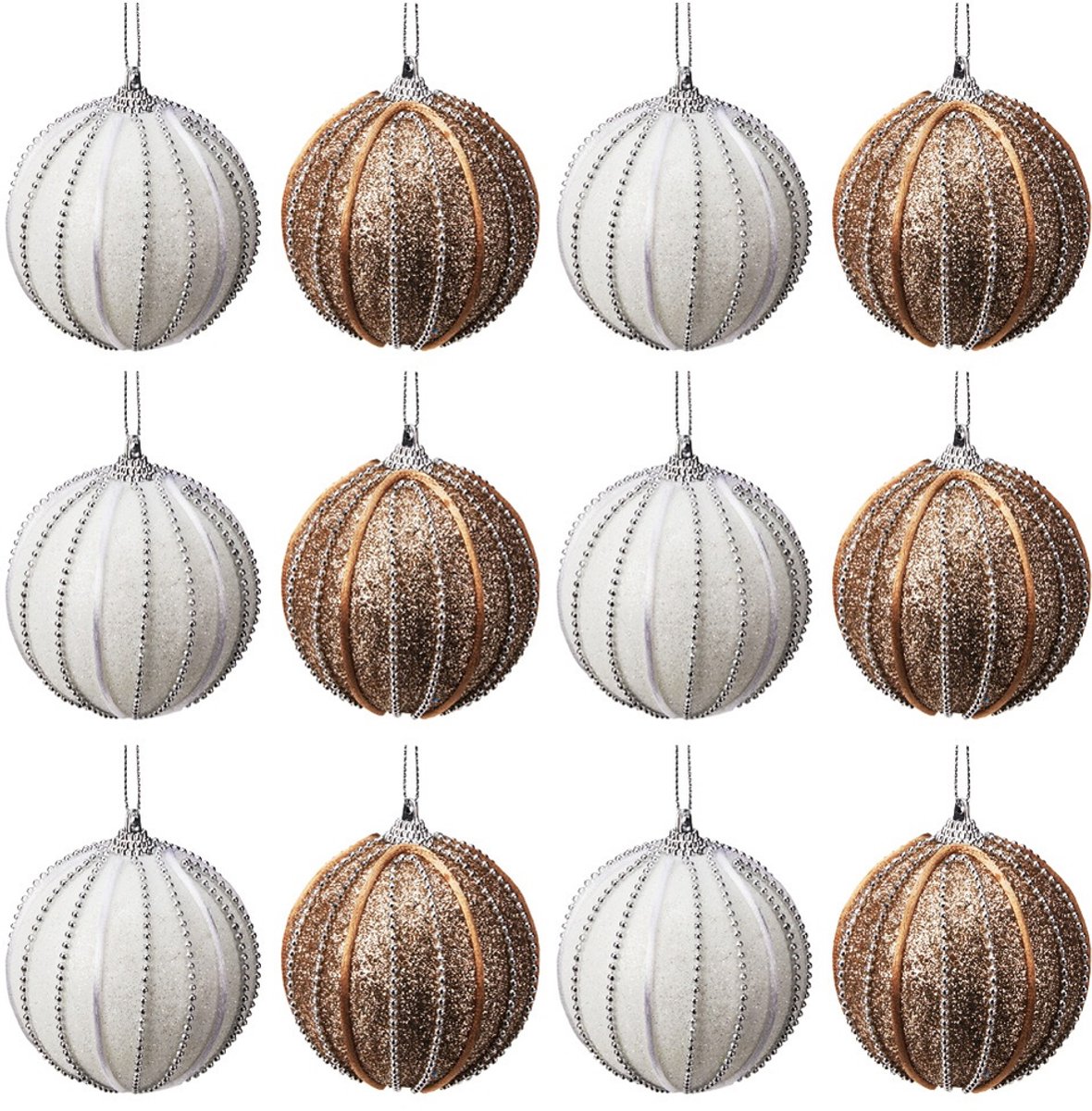 Kerstballen Set Onbreekbaar Wit Champagne 8 cm 12 stuks - Kerstdecoratie