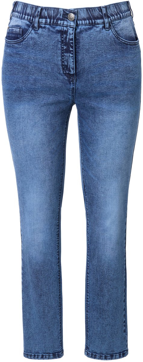 Ulla Popken - Dames - Jeans Sarah franjes smalle pijpen gerecycled - Blauw denim - Maat 62