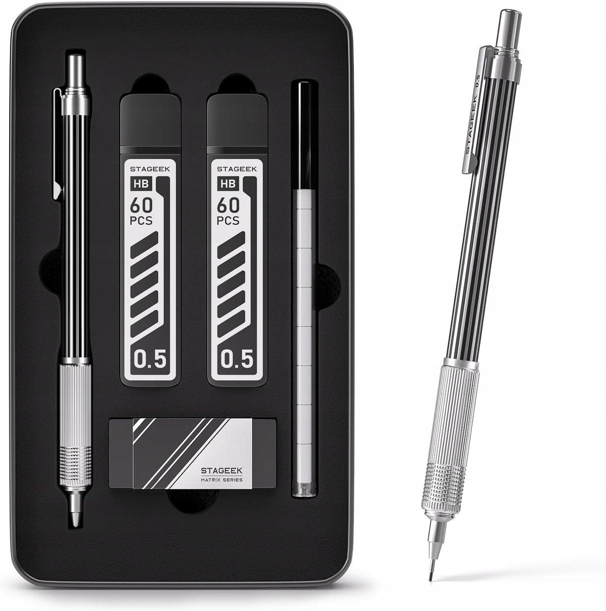 STAGEEK Metalen Potlood 0.5mm met Etui & 120 Vullingen - Cadeau
