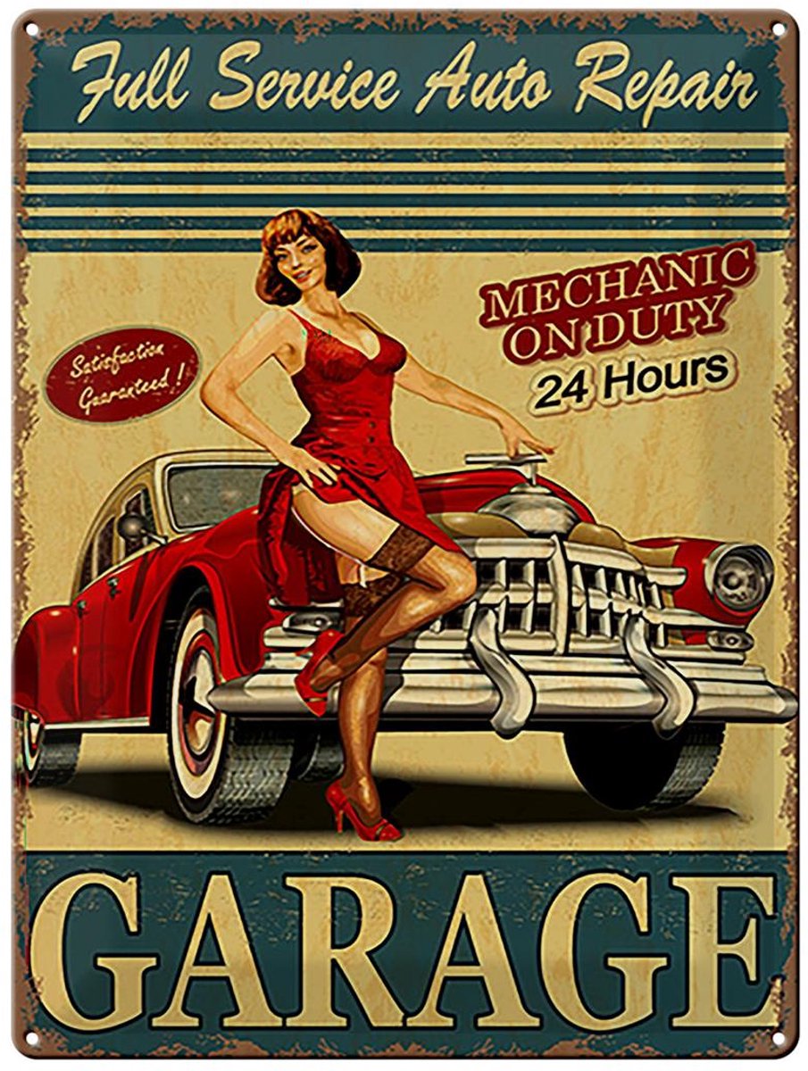 Blechschild Pinup 30x40cm Garage Full Service Auto Repair