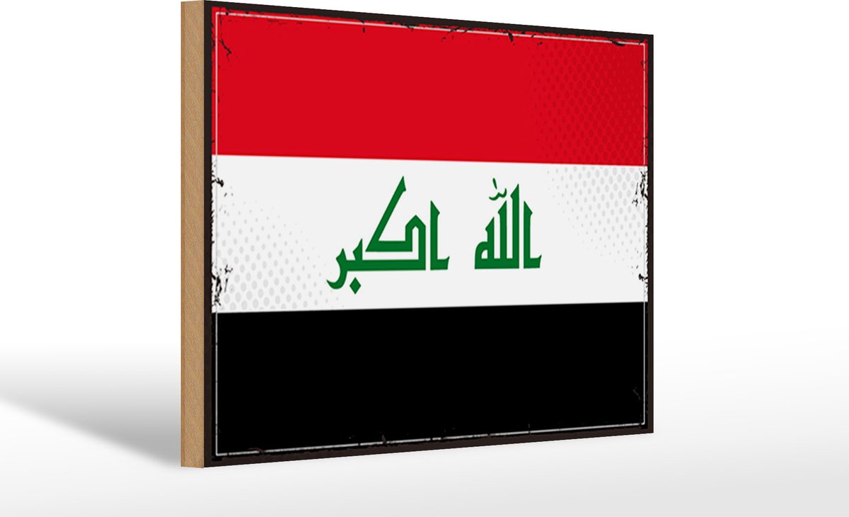 Holzschild Flagge Irak 30x20cm Retro Flag of Iraq