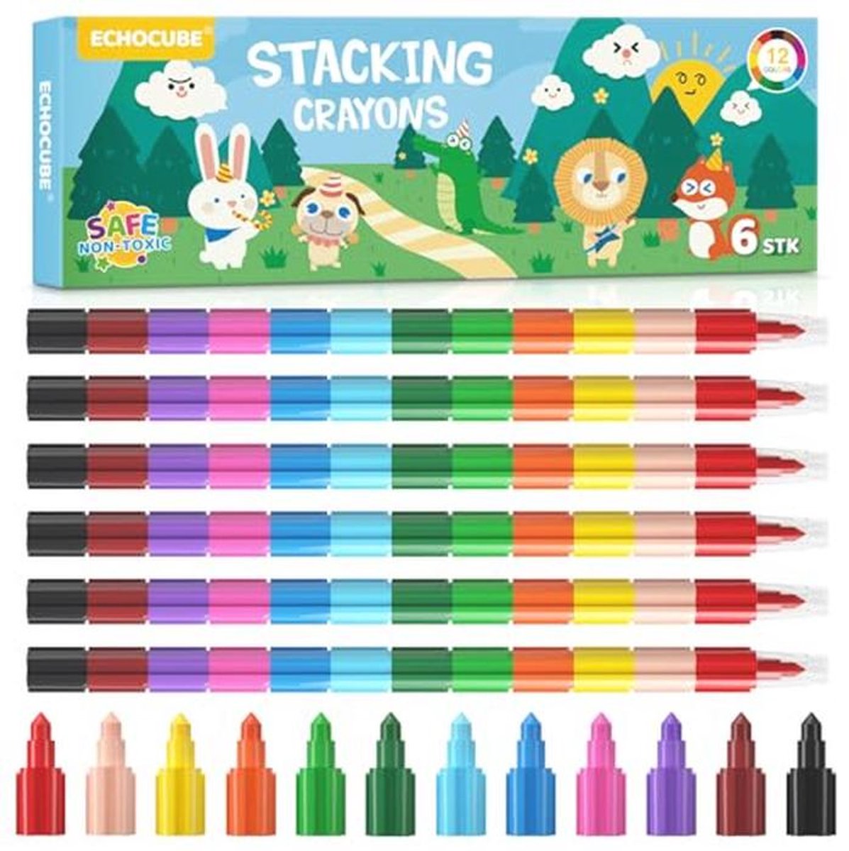 Stapelspeelgoed: Kleurige Waskrijtjes voor Kinderen, Creatieve Teken- en Bouwset