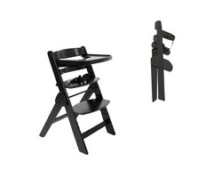 Novi at Home Yumi Inklapbaar Kinderstoel - Pure Zwart - Maximaal gewicht 50 KG - Verstelbare zithoogte en voetensteun - Inclusief babyset, eetblad & harnas