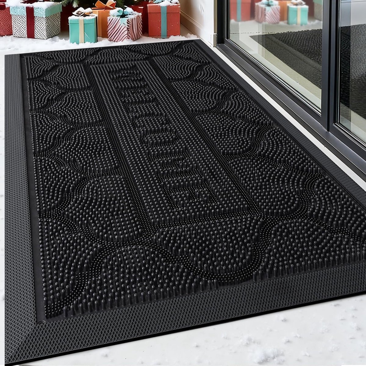 Unyqoos rubberen deurmat voor binnen en buiten met antislip en vuilafstotende eigenschappen zwart