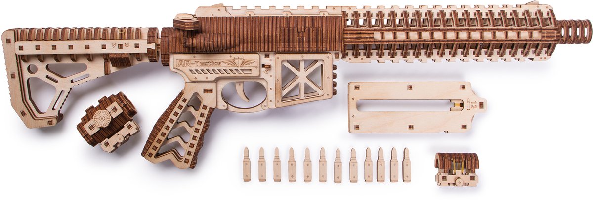 Wood Trick – Modelbouw 3D houten puzzel – Aanvalsgeweer - Assault Gun AR-T (WDTK057) – 496 stuks - Geen lijm noch verf nodig! — afbeelding 22