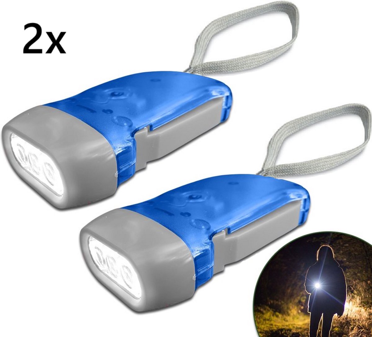 TLVX 2 stuks Knijpkat LED – Zaklamp – Oplaadbaar – Ingebouwde Dynamo – Handaangedreven - Altijd licht - Ingebouwde accu - Geen batterijen nodig – Noodlamp – Scouting lamp – Noodpakket Lamp – Wit licht – 75 Lumen!