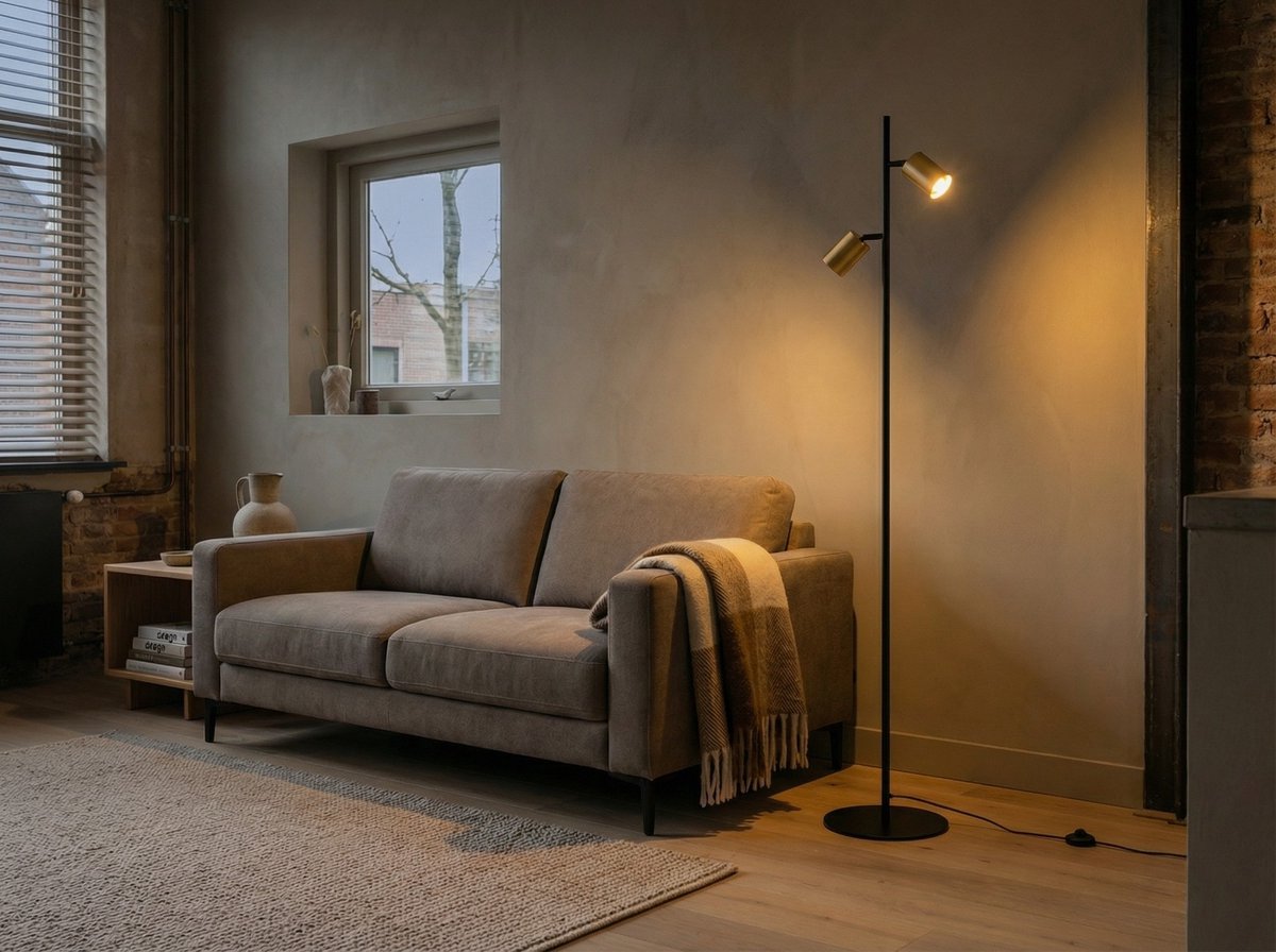 Vloerlamp zwart met 2 gouden spots - gu10 - 150cm