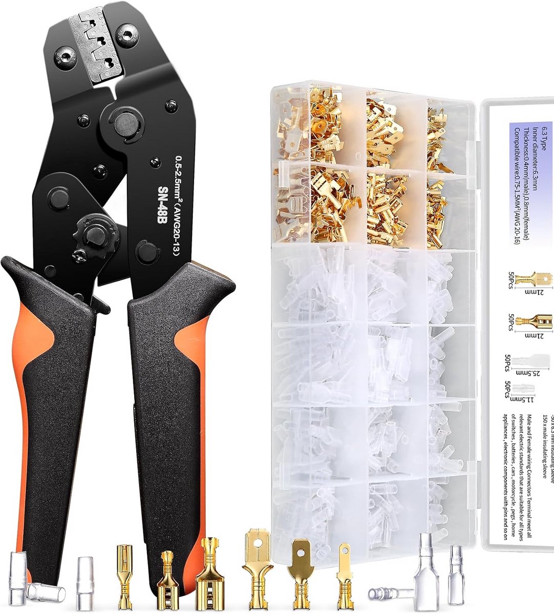 Perskniptang Set met 300 Platte Stekkerblokken (0,5-1,5 mm²) - Professioneel Krimpgereedschap
