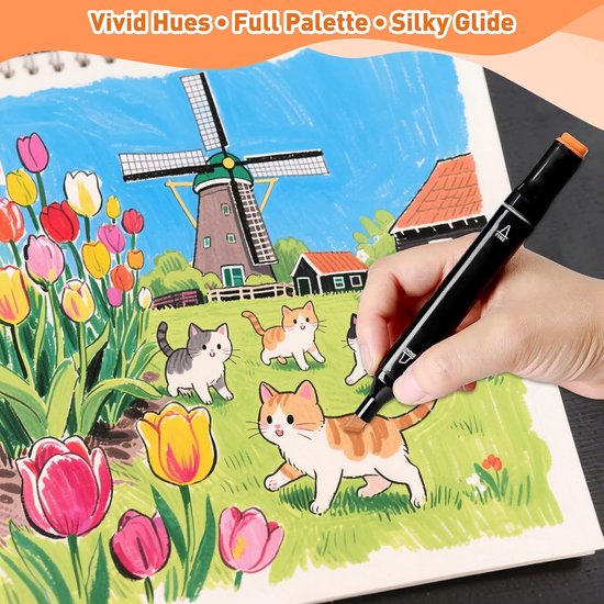 Manga tekenbox, creatieve set met 13 alcoholmarkers met dubbele punt blender, art liner, witte highlighter, 20 vellen A5 met gedrukte sjablonen en handleiding (mogelijk niet beschikbaar in het