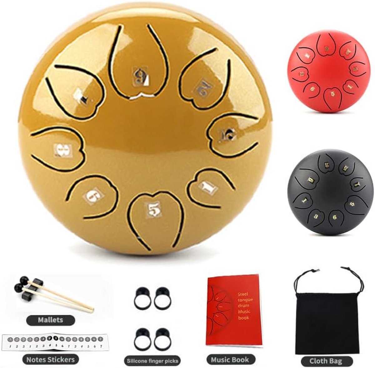 Stalen Tong Trommel 6 Inch 8 Noten - Inclusief Accessoires - Voor Meditatie en Yoga