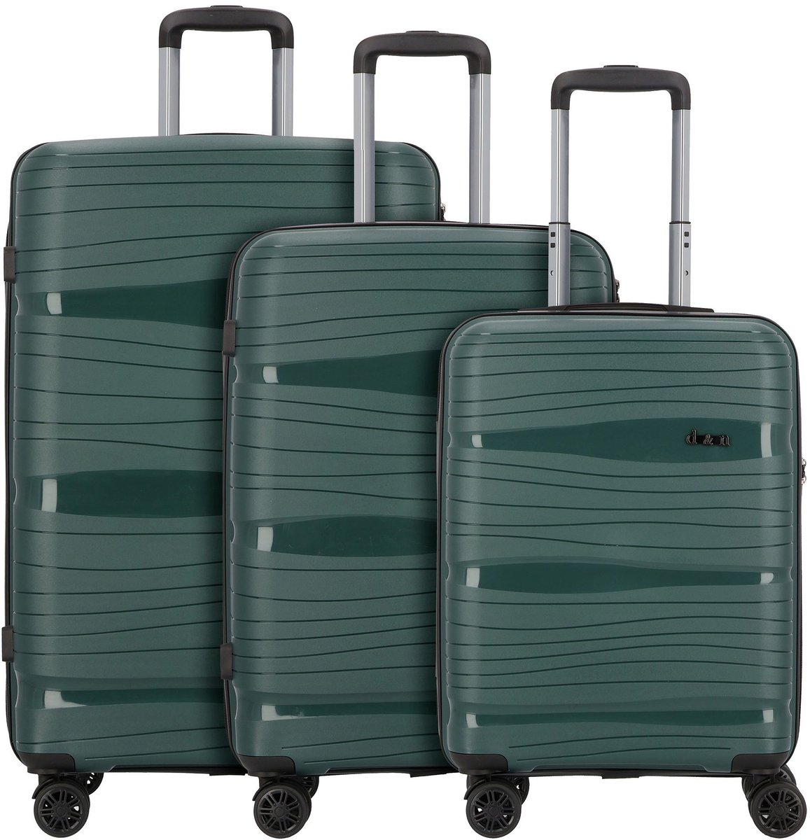 d & n Travel Line 4300 4 wielen Kofferset 3-delig - Harde bagage - TSA slot - dark green