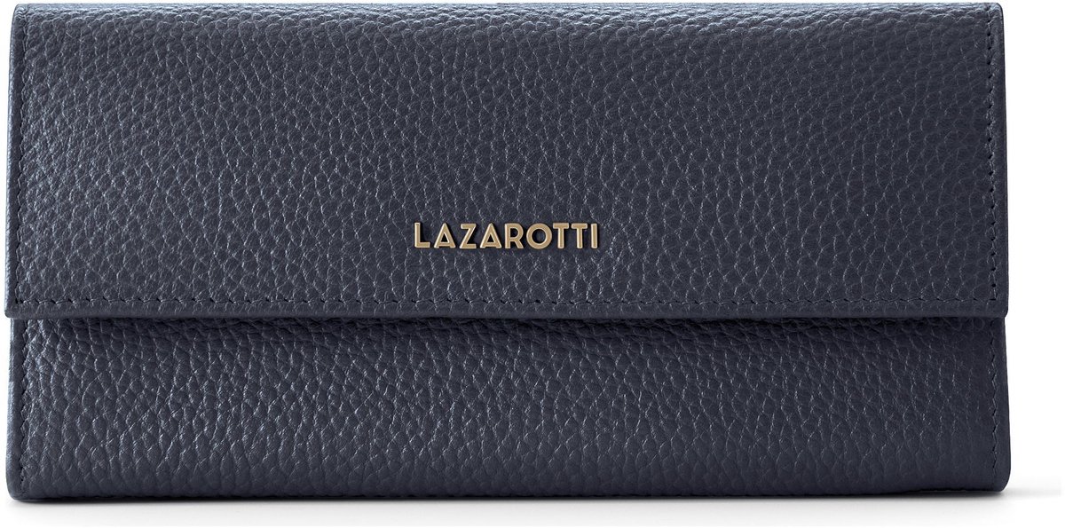Lazarotti Leren portemonnee Bologna Leather Wallet With 12 Card Slots Navy donkerblauw