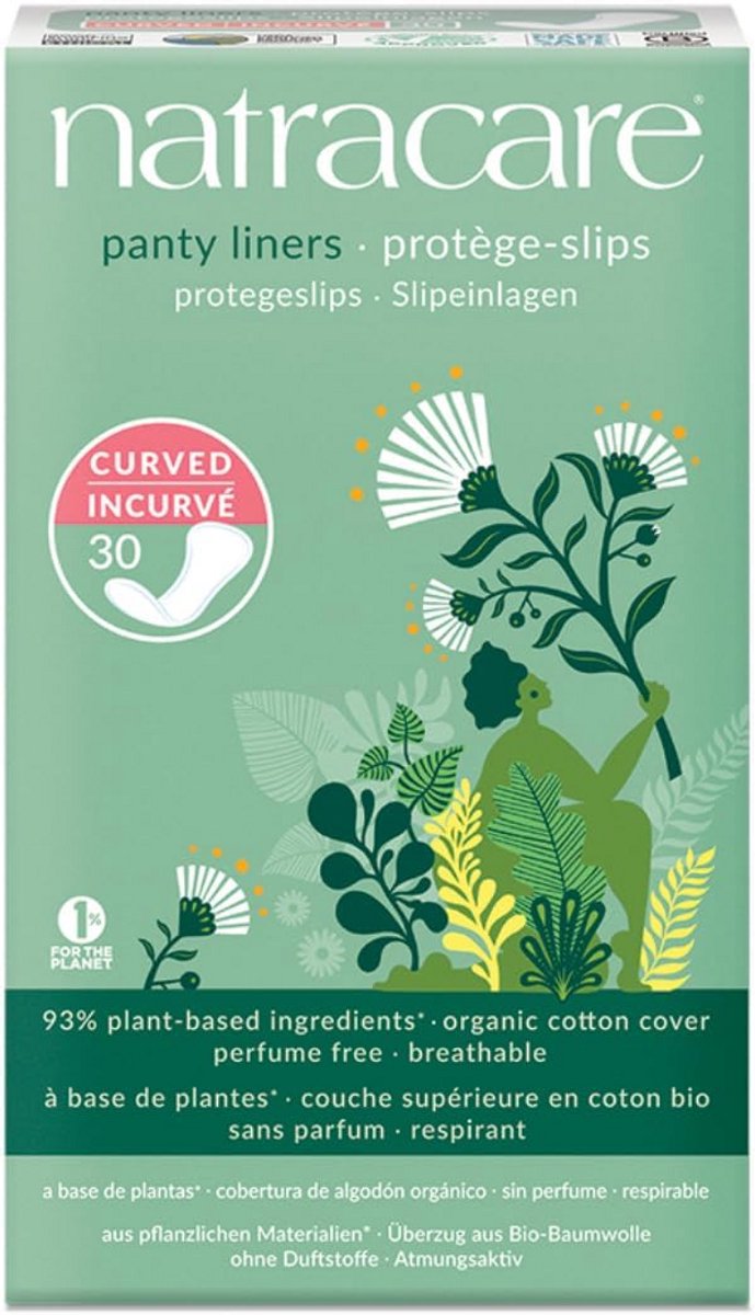 Set van 30 natuurlijke gebogen panty liners van biologisch katoen
