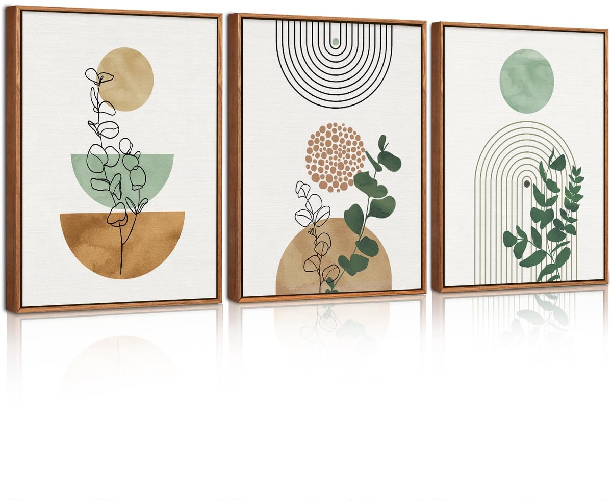Unyqoos Abstracte Boho Wanddecoratie in Groene en Terracotta Kleuren met Botanisch Design green
