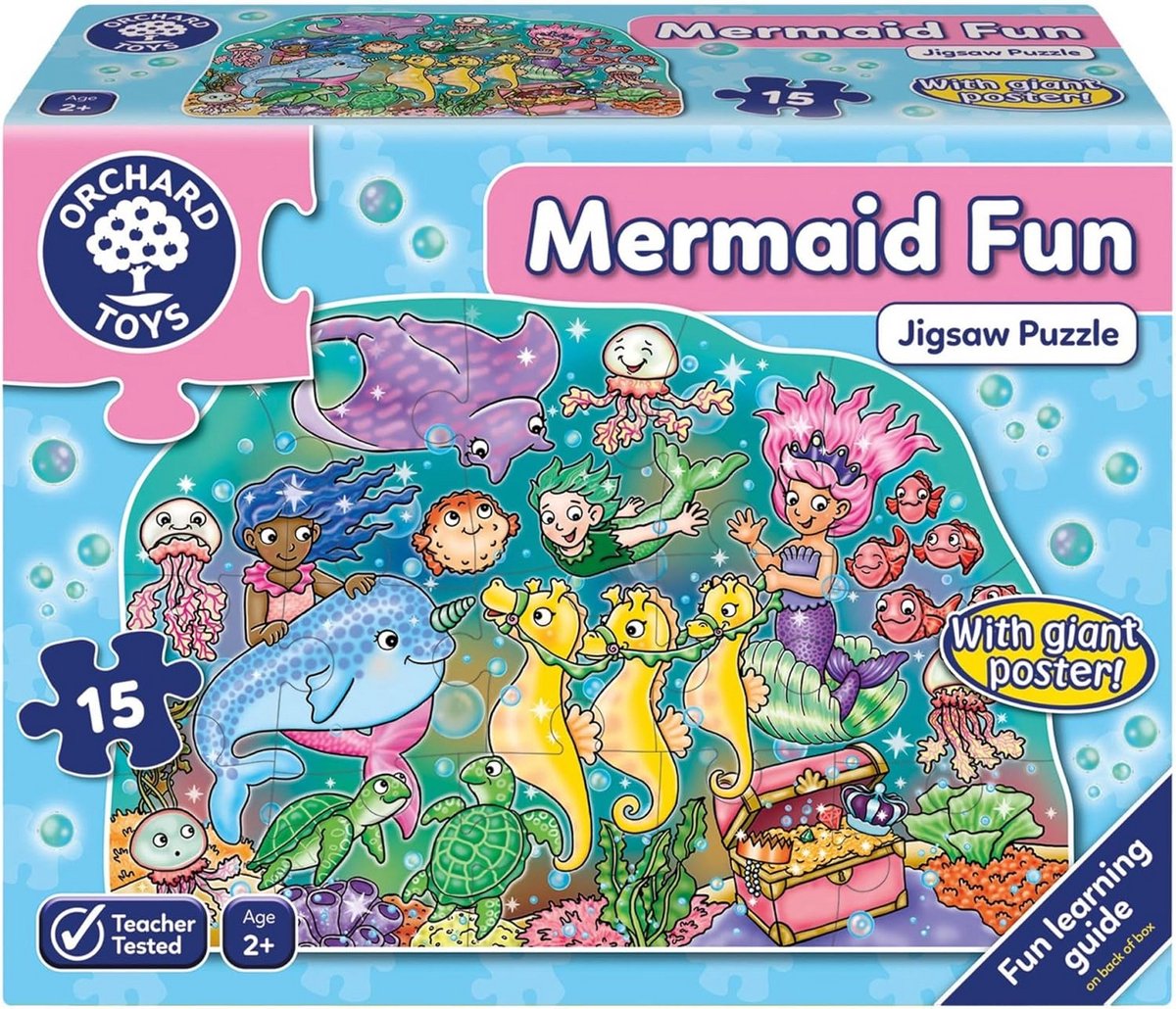 Zeemeermin Puzzel voor Kinderen - 15-Delige Educatieve Puzzel met Gigantische Poster