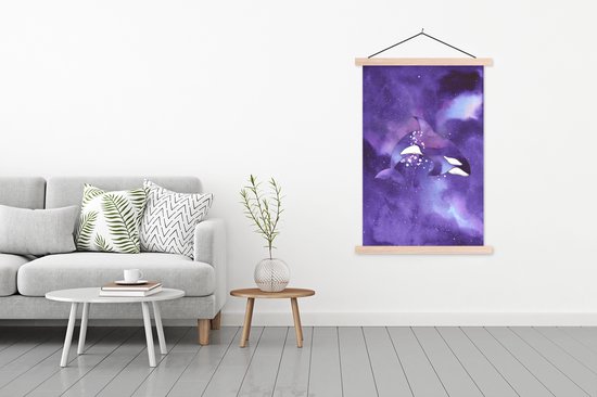 Porte-affiche avec affiche - Affiche scolaire - Poisson - Mer - Violet - Aquarelle - 120x180 cm - Lattes vierges