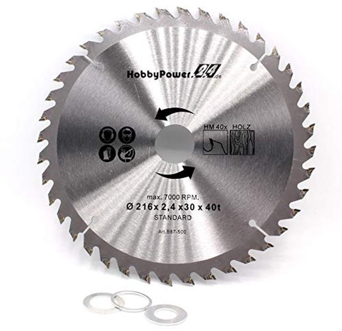 Cirkelzaagblad Hardmetaal 216x30mm voor Hout - 40 Tanden + Reduceerringen