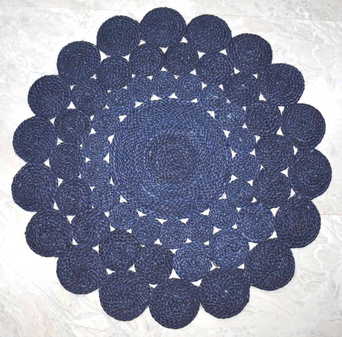 Rond Jute Vloerkleed Handgeweven Cirkel Tapijt Blauw - 180 cm